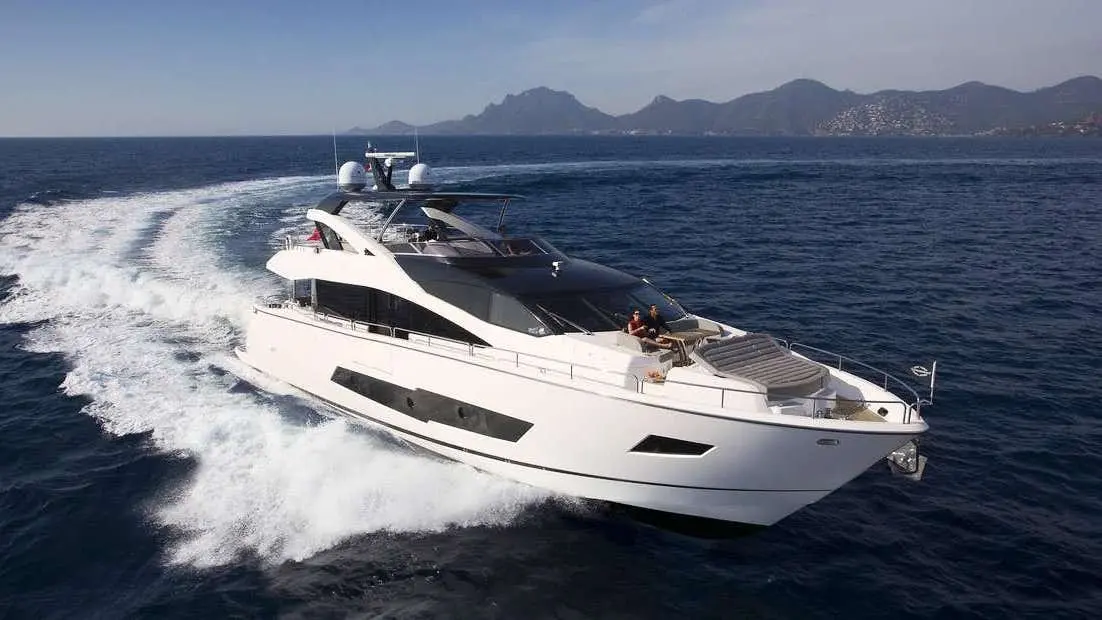 Sunseeker 86, aft deck — Yacht Hire Marbella, Marbella. Four cabins, calm coves, easy Marbella days
