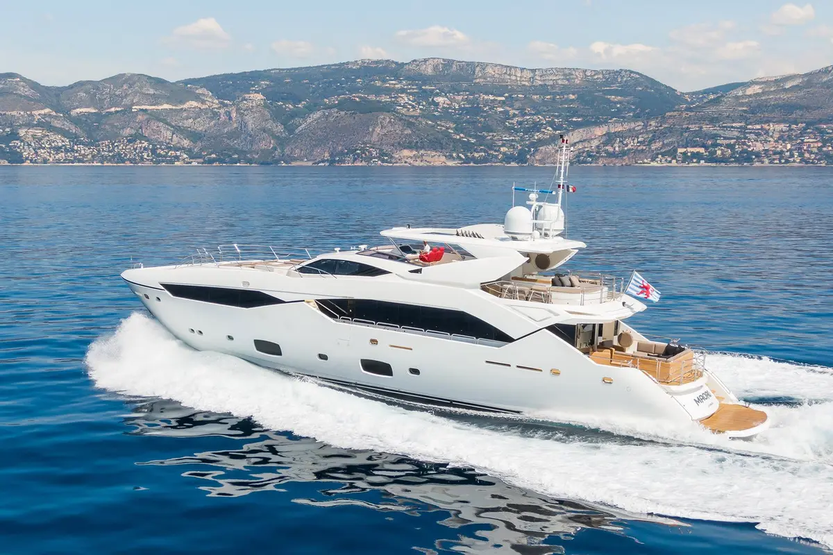 Sunseeker 115, exterior — Yacht Hire Marbella, Marbella. Wide decks and easy swim access along the coast